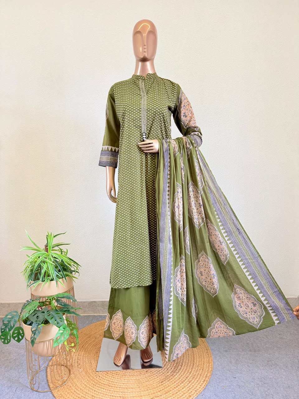 Cotton Printed Suit Set with Wide Palazzo
