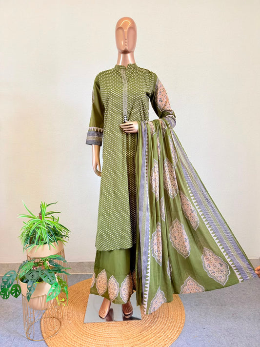 Cotton Printed Suit Set with Wide Palazzo