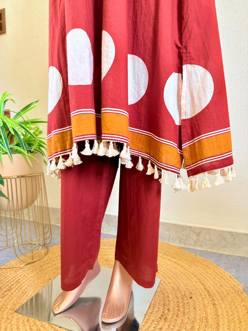 A-Line Cotton Printed Suit Set(with Rakhi) - Rust