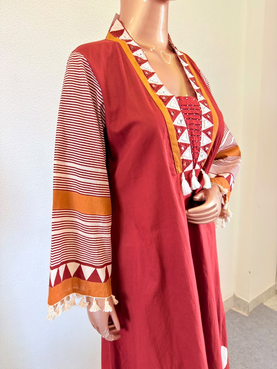 A-Line Cotton Printed Suit Set(with Rakhi) - Rust