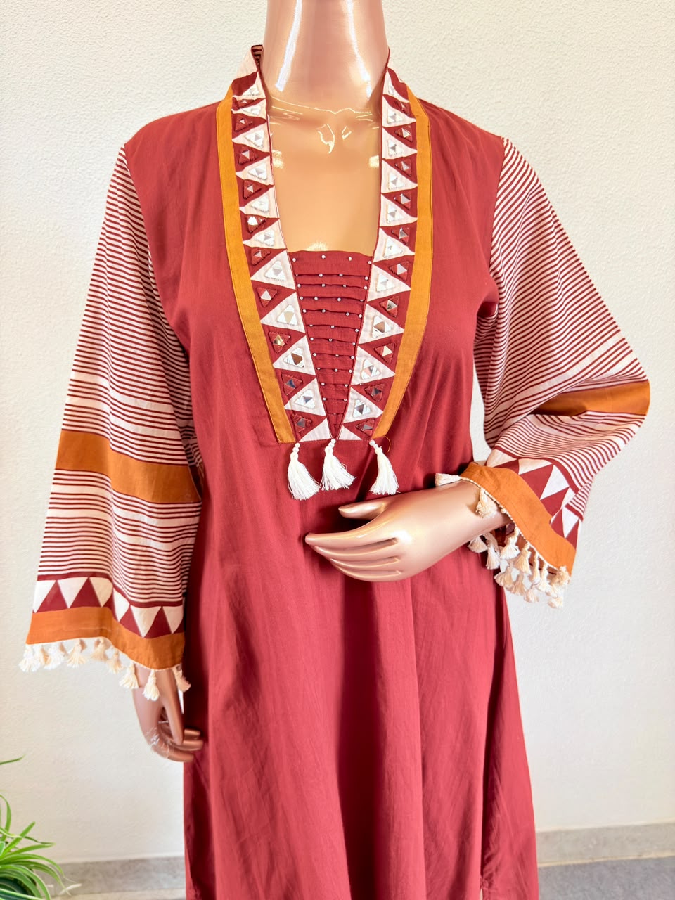 A-Line Cotton Printed Suit Set(with Rakhi) - Rust