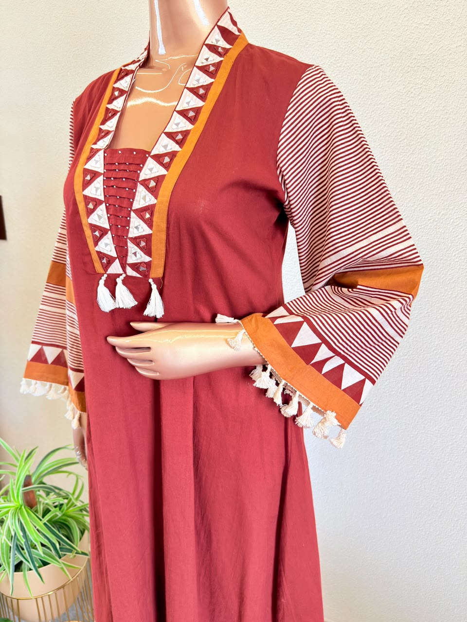A-Line Cotton Printed Suit Set(with Rakhi) - Rust