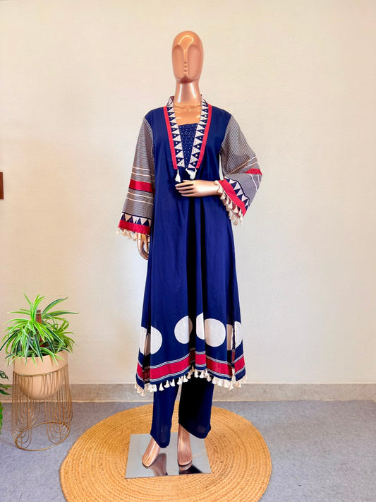 A-Line Cotton Printed Suit Set(with Rakhi) - Blue