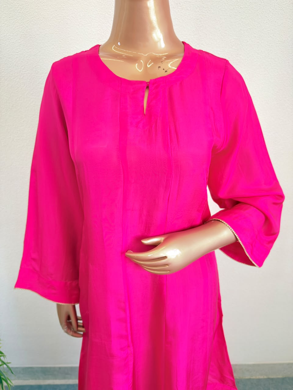 Flared Silk A-Line Kurta with Striped Pant Set