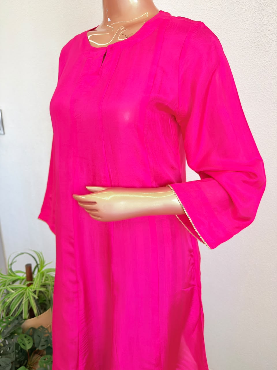 Flared Silk A-Line Kurta with Striped Pant Set
