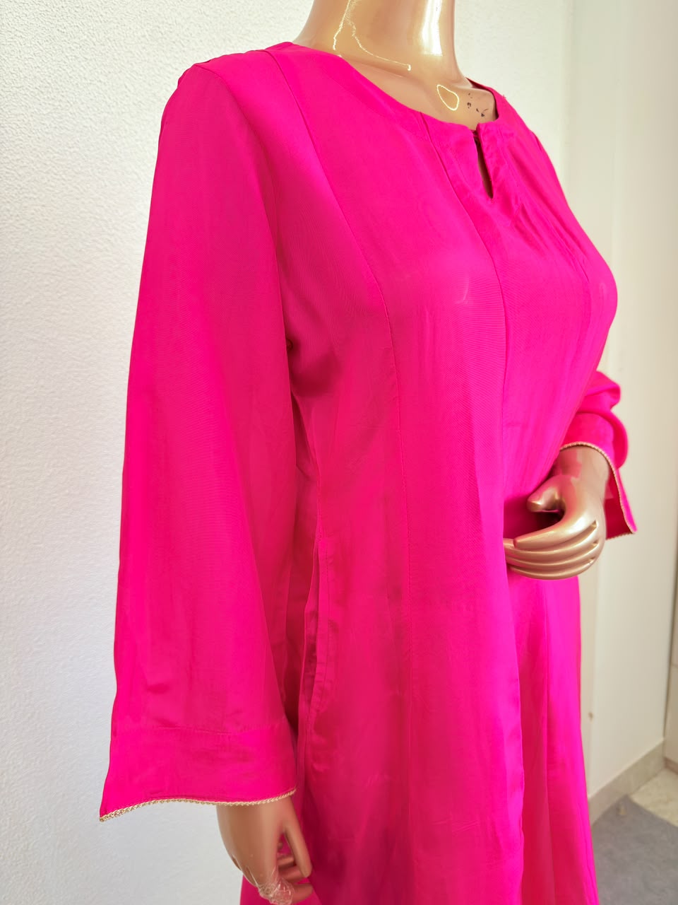 Flared Silk A-Line Kurta with Striped Pant Set