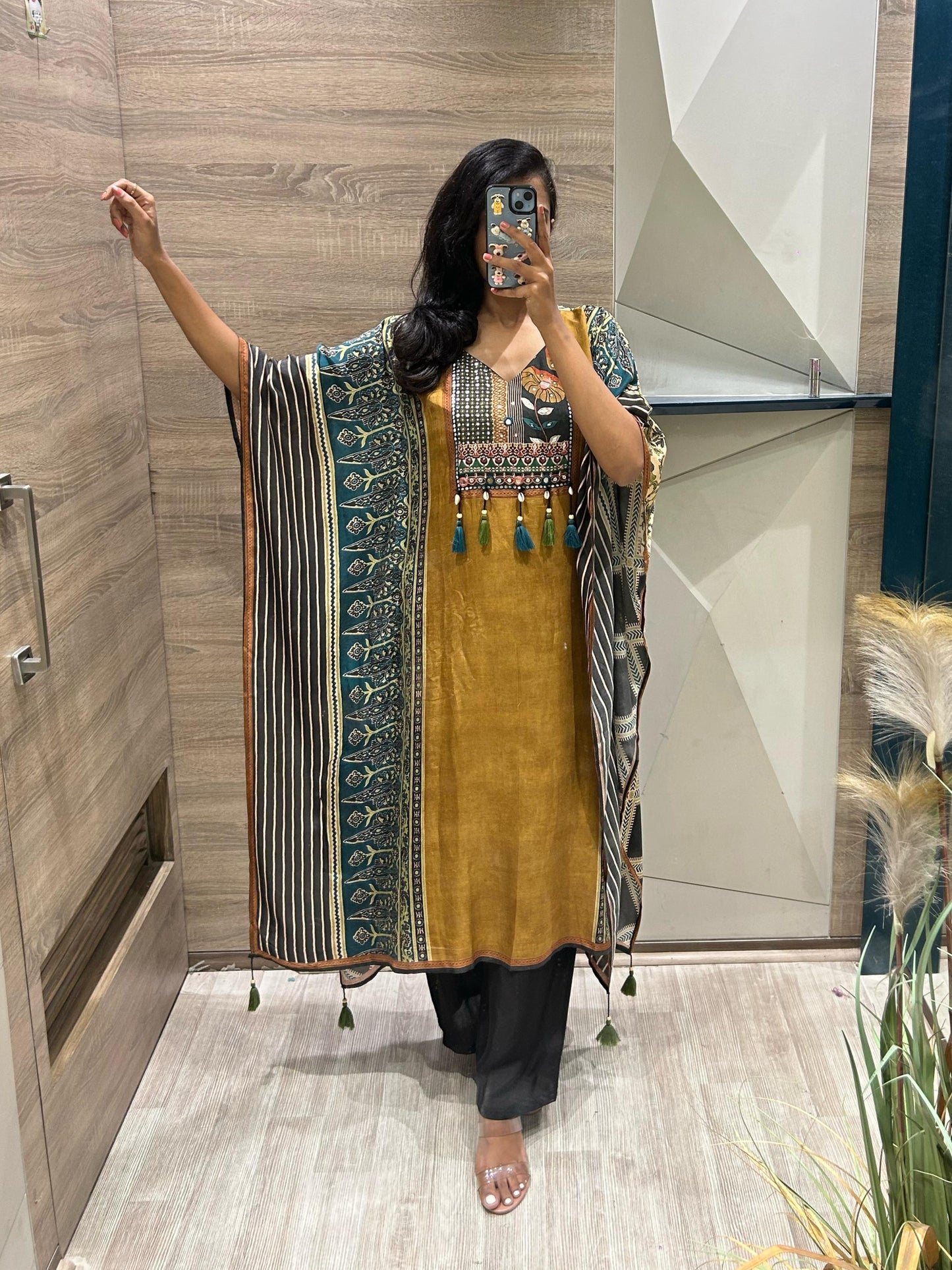 Pure Muslin Kaftan with Traditional Print