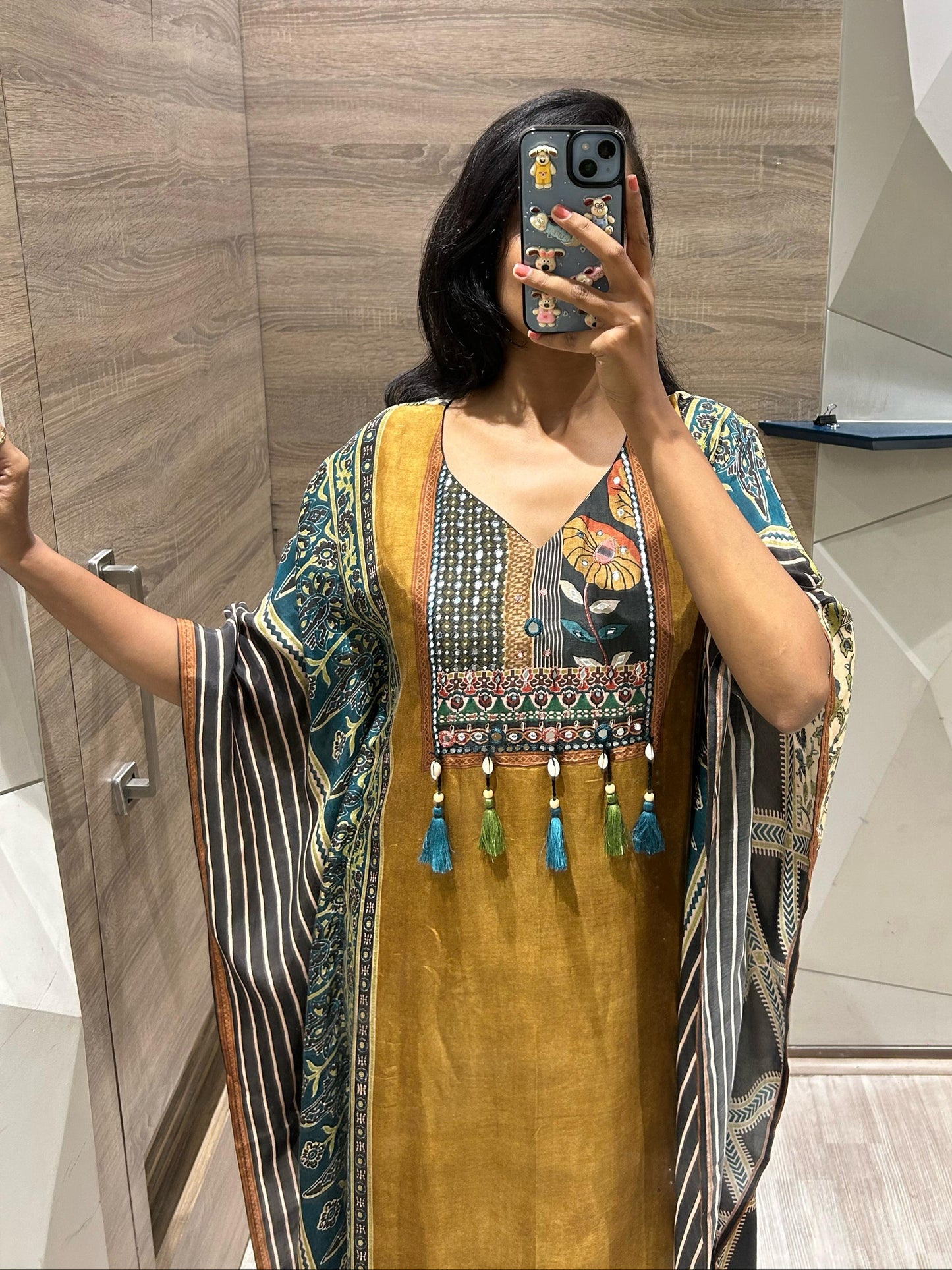 Pure Muslin Kaftan with Traditional Print