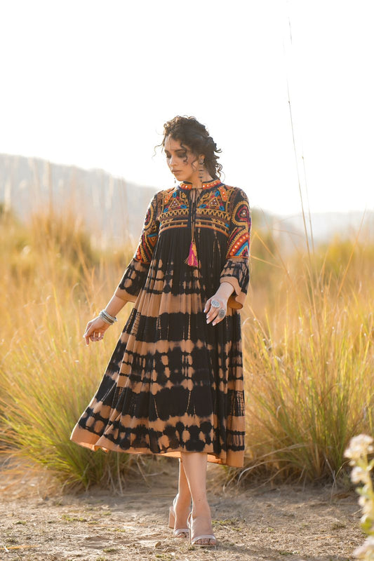 Kutchi Embroidered Shibori Dyed Rayon Tunic