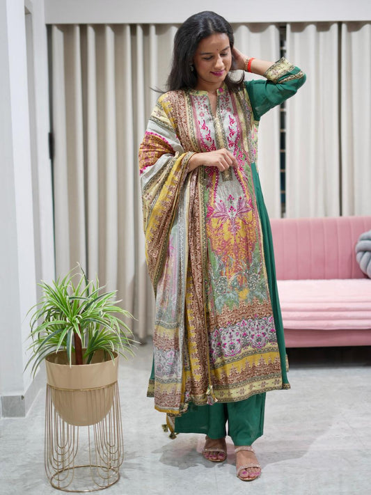 Premium Georgette Suit with Printed Dola Panel & Dupatta