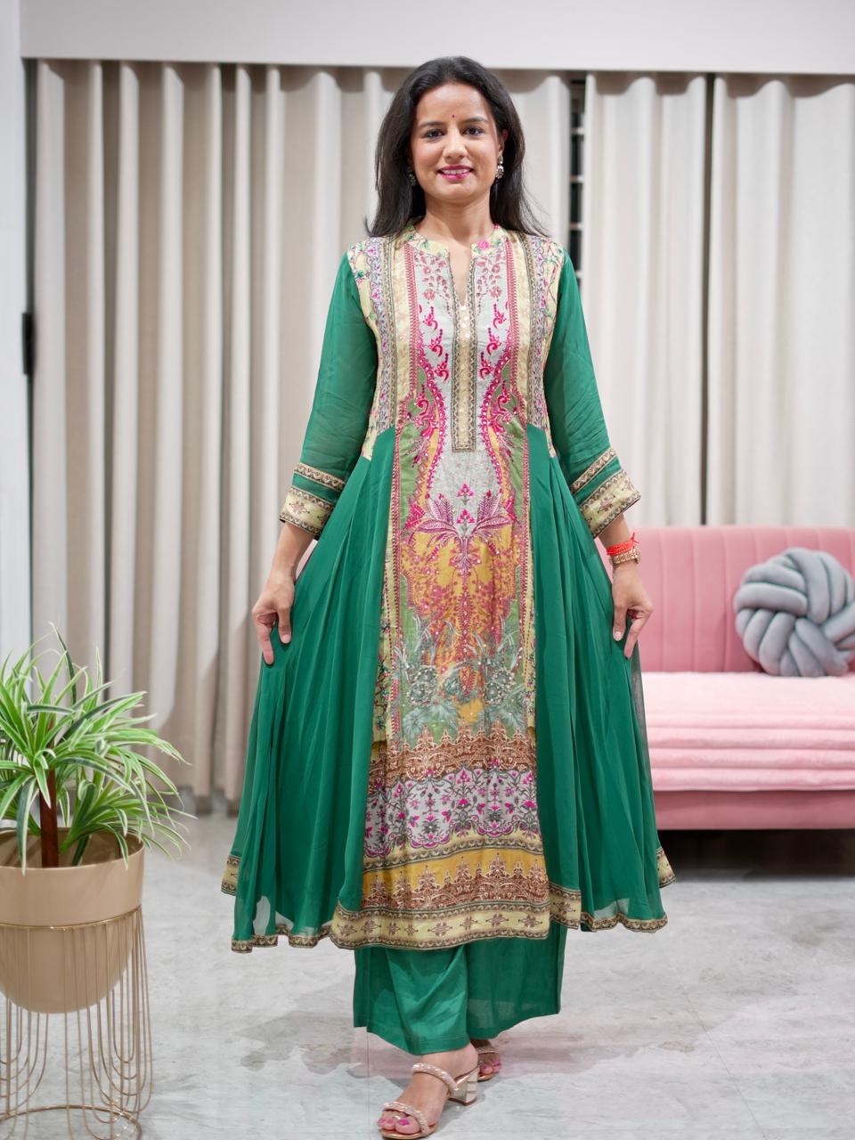 Premium Georgette Suit with Printed Dola Panel & Dupatta