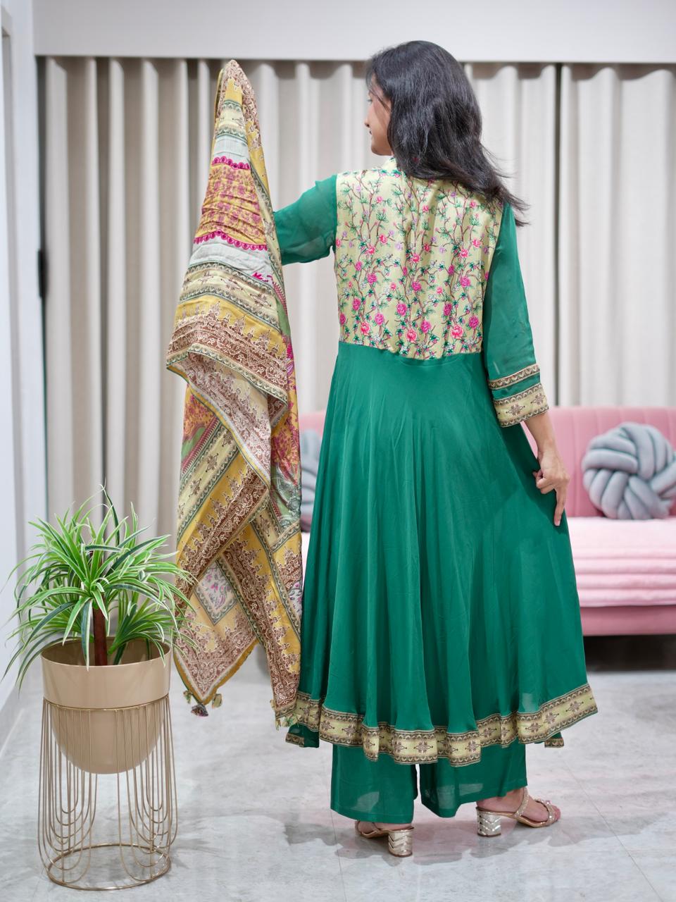 Premium Georgette Suit with Printed Dola Panel & Dupatta