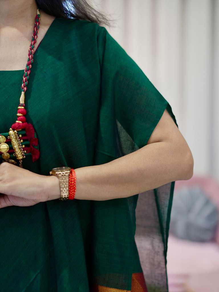 Chanderi Kaftan Indo Western with Neck Piece - Green