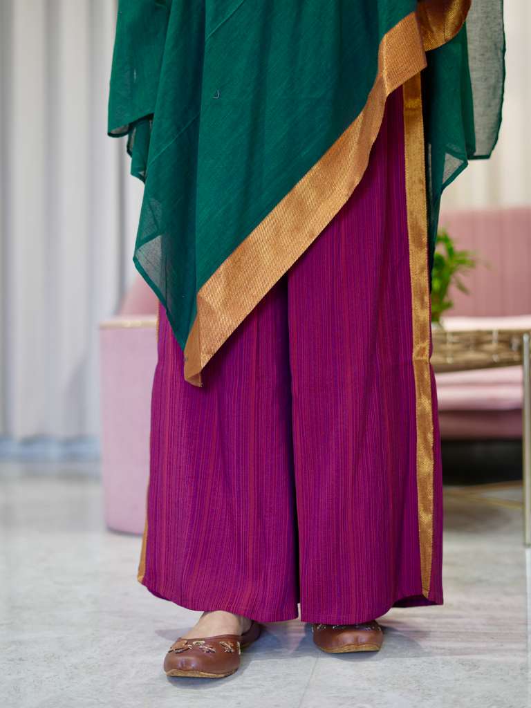 Chanderi Kaftan Indo Western with Neck Piece - Green