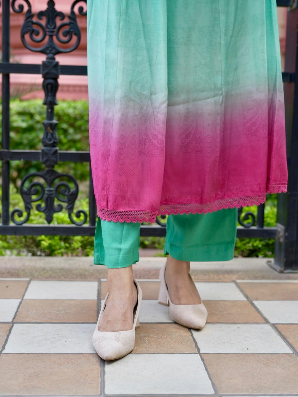 Ombre shaded Russian Silk Anarkali Suit
