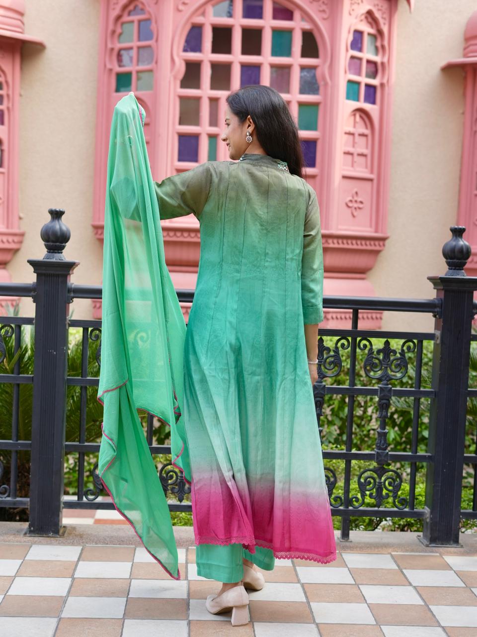 Ombre shaded Russian Silk Anarkali Suit