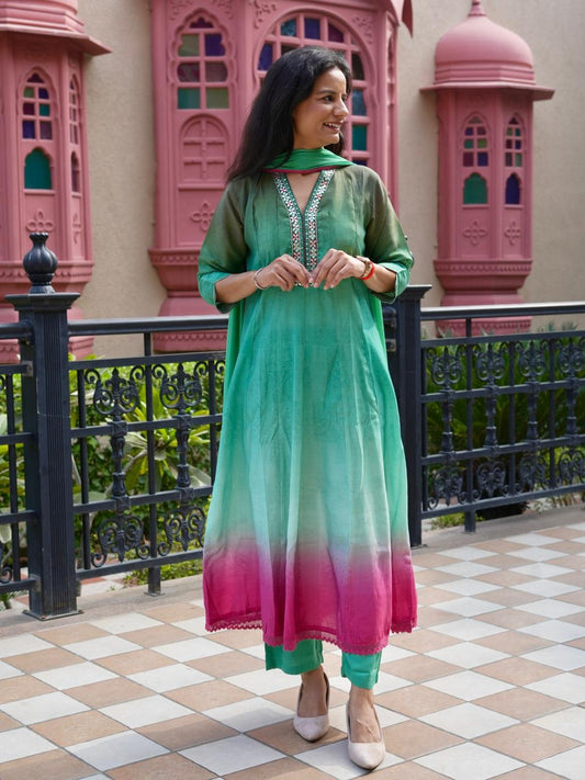 Ombre shaded Russian Silk Anarkali Suit