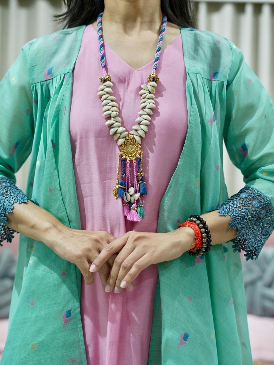 Silk Kurta Pant with Woven Chanderi Asymmetrical Jacket