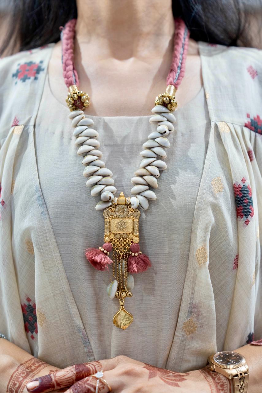 Pure Woven Chanderi Indowestern Set with statement Neckpiece