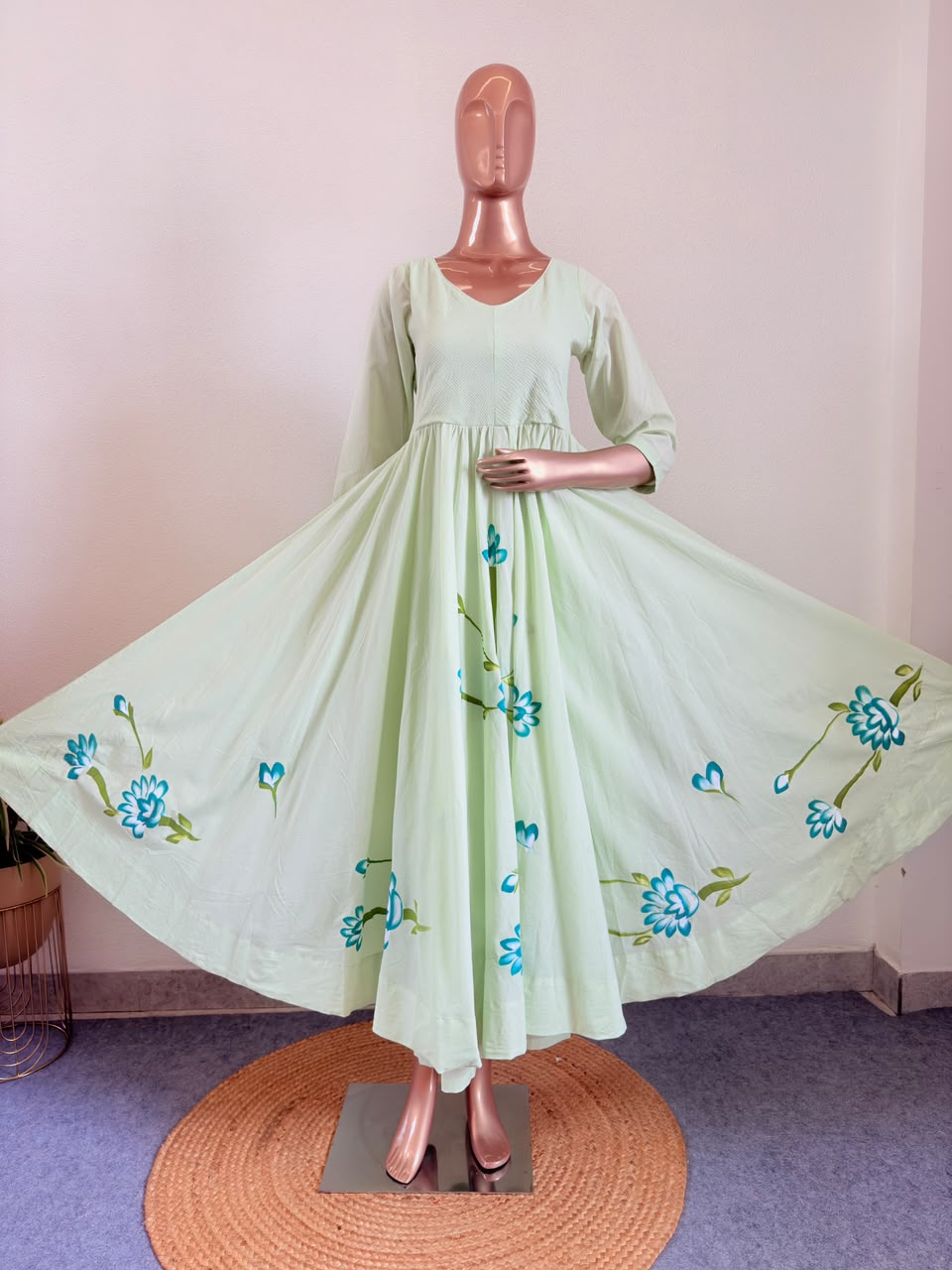 Hand Painted Pure Cotton Flared Frock Suit