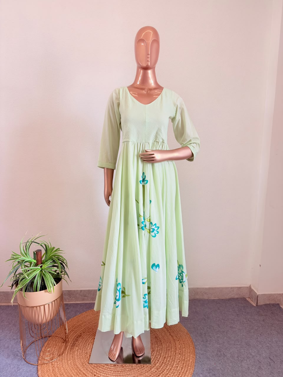 Hand Painted Pure Cotton Flared Frock Suit