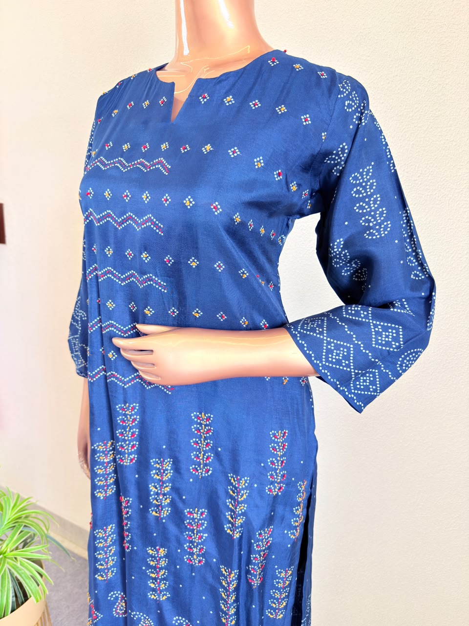 Traditional Print Dola Silk Suit with Handwork & Ajrakh Dupatta