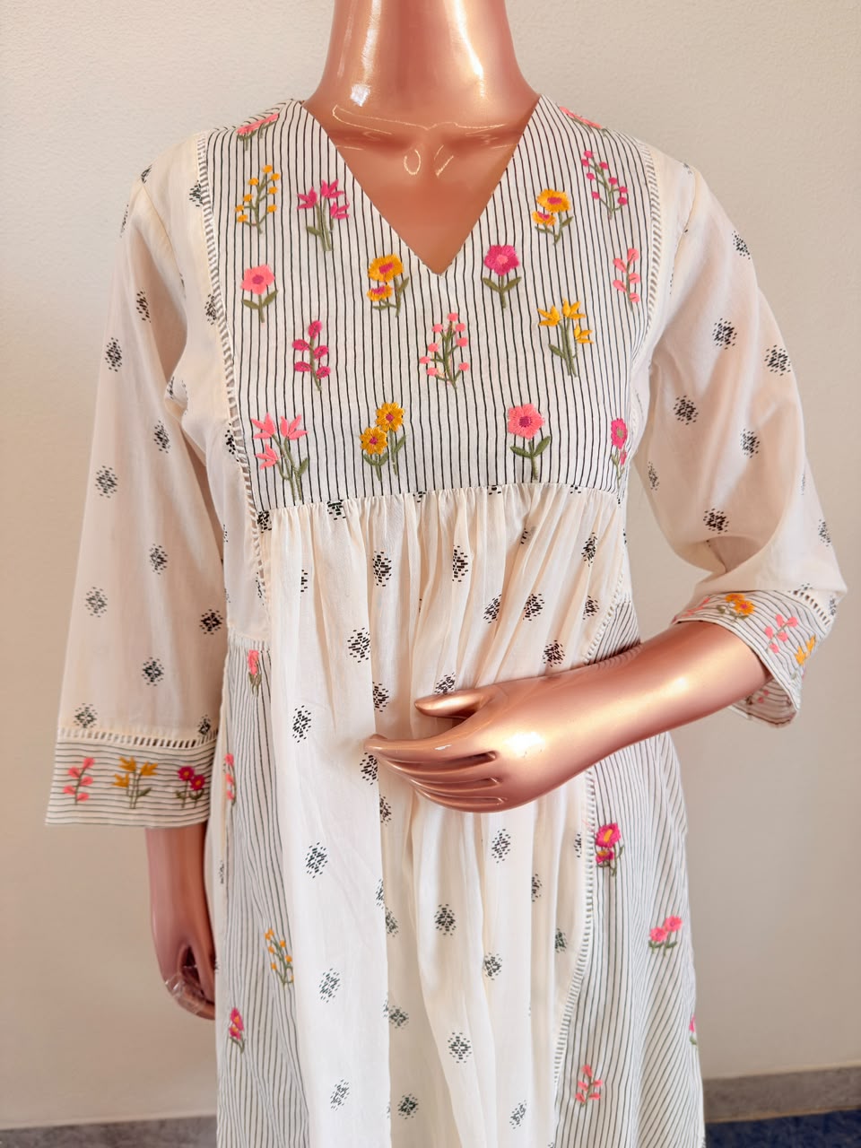 Mul Cotton A- Line Suit with Embroidered Yolk