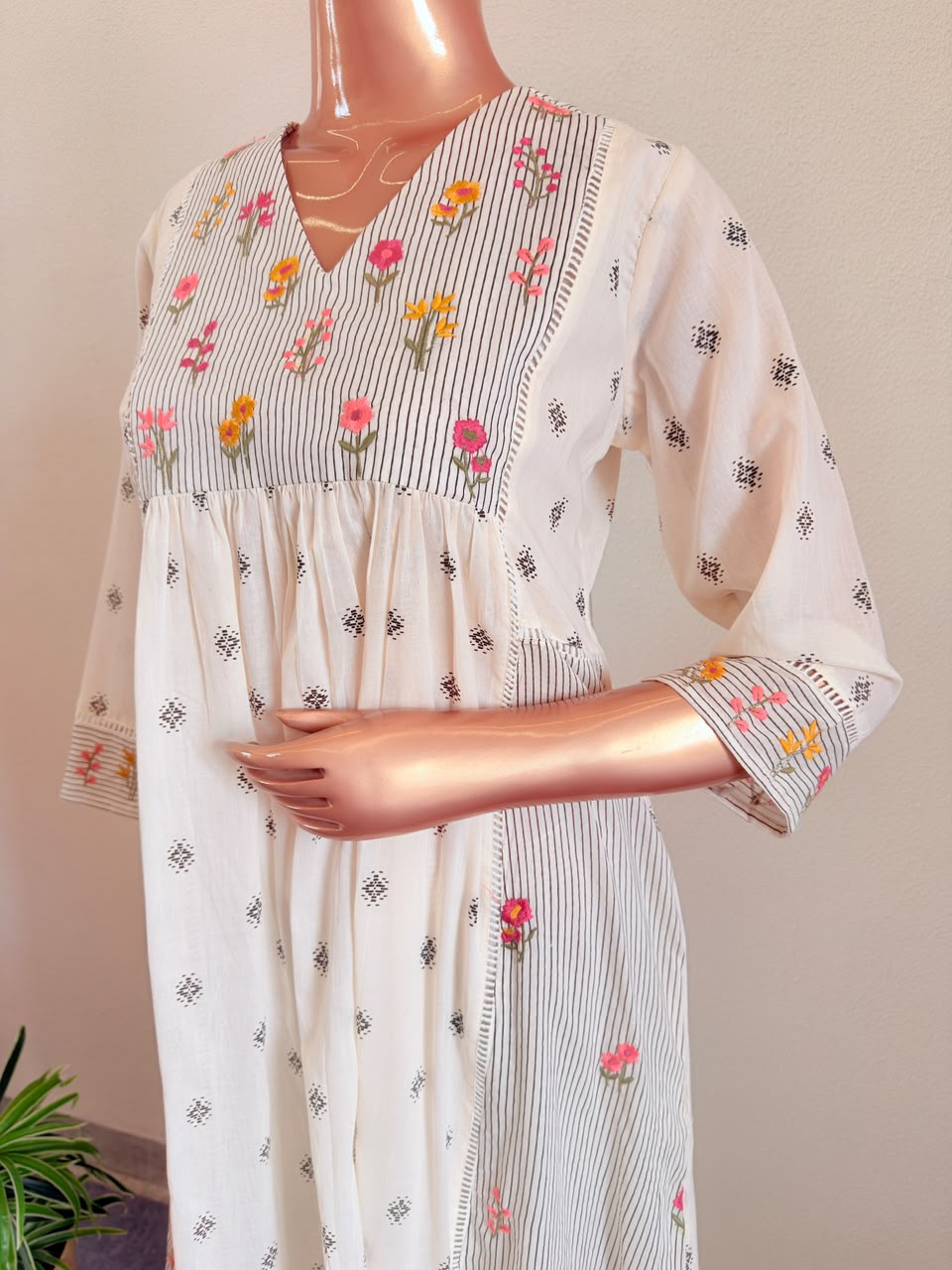 Mul Cotton A- Line Suit with Embroidered Yolk