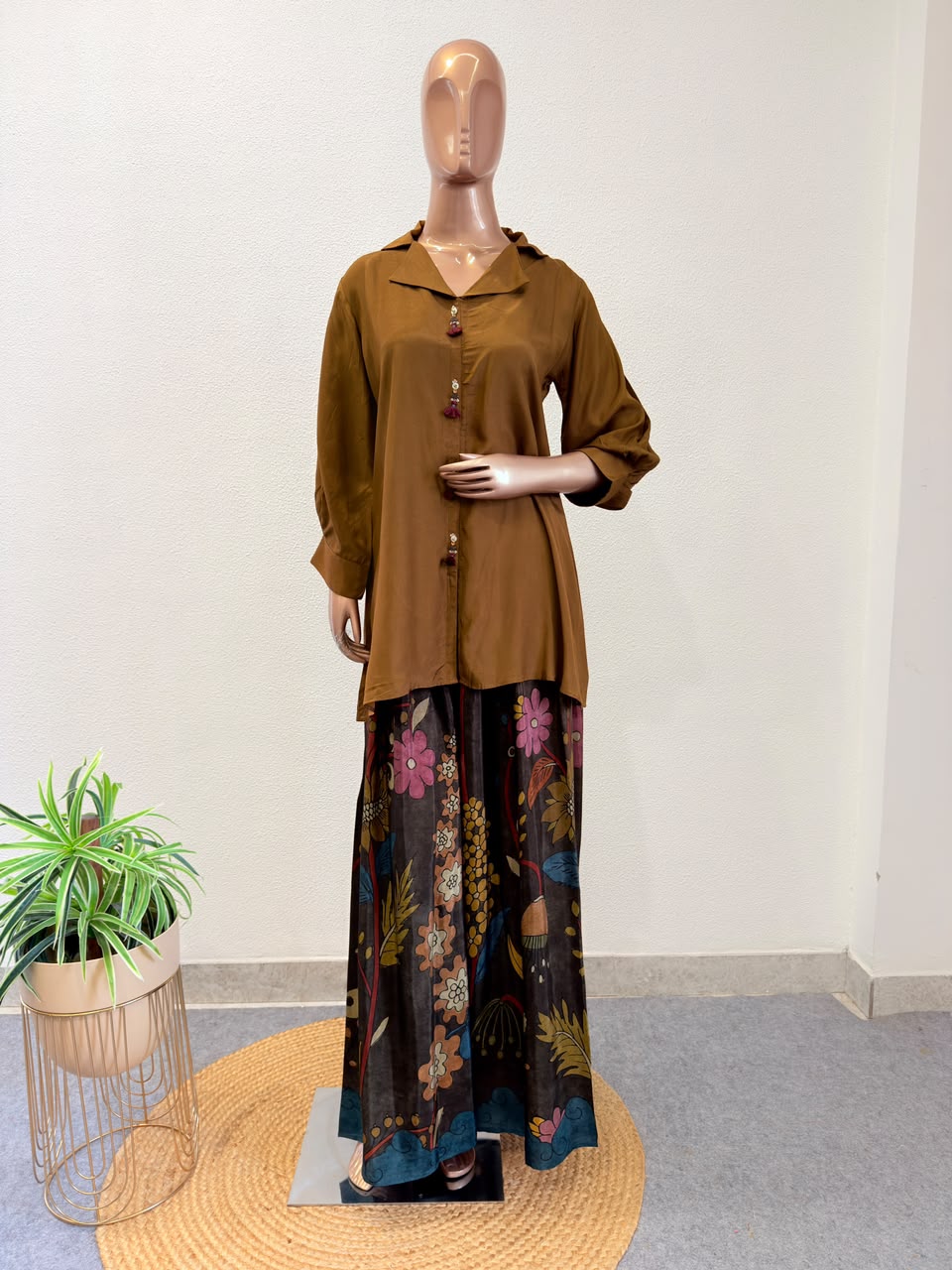 Premium Muslin Top with Contrast Printed Palazzo Pants