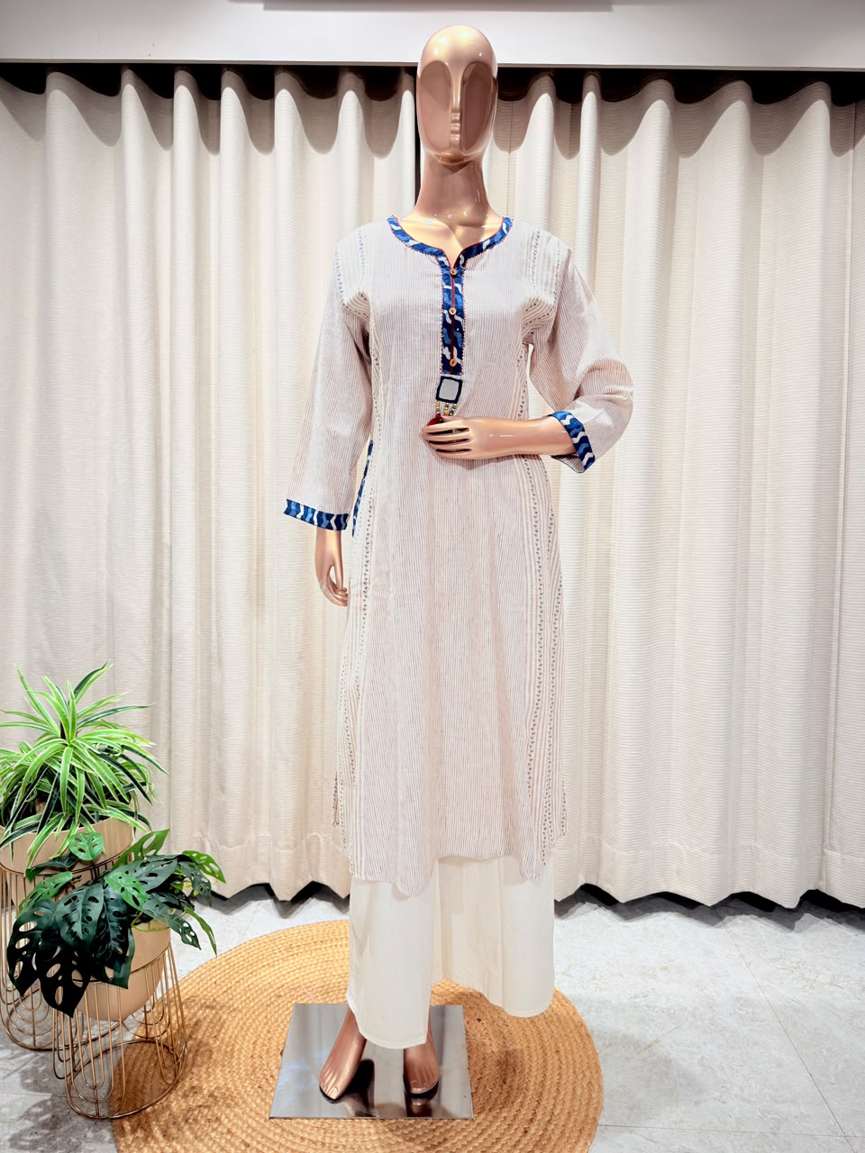Indigo Accent A-Line Kurta Set with Palazzzo