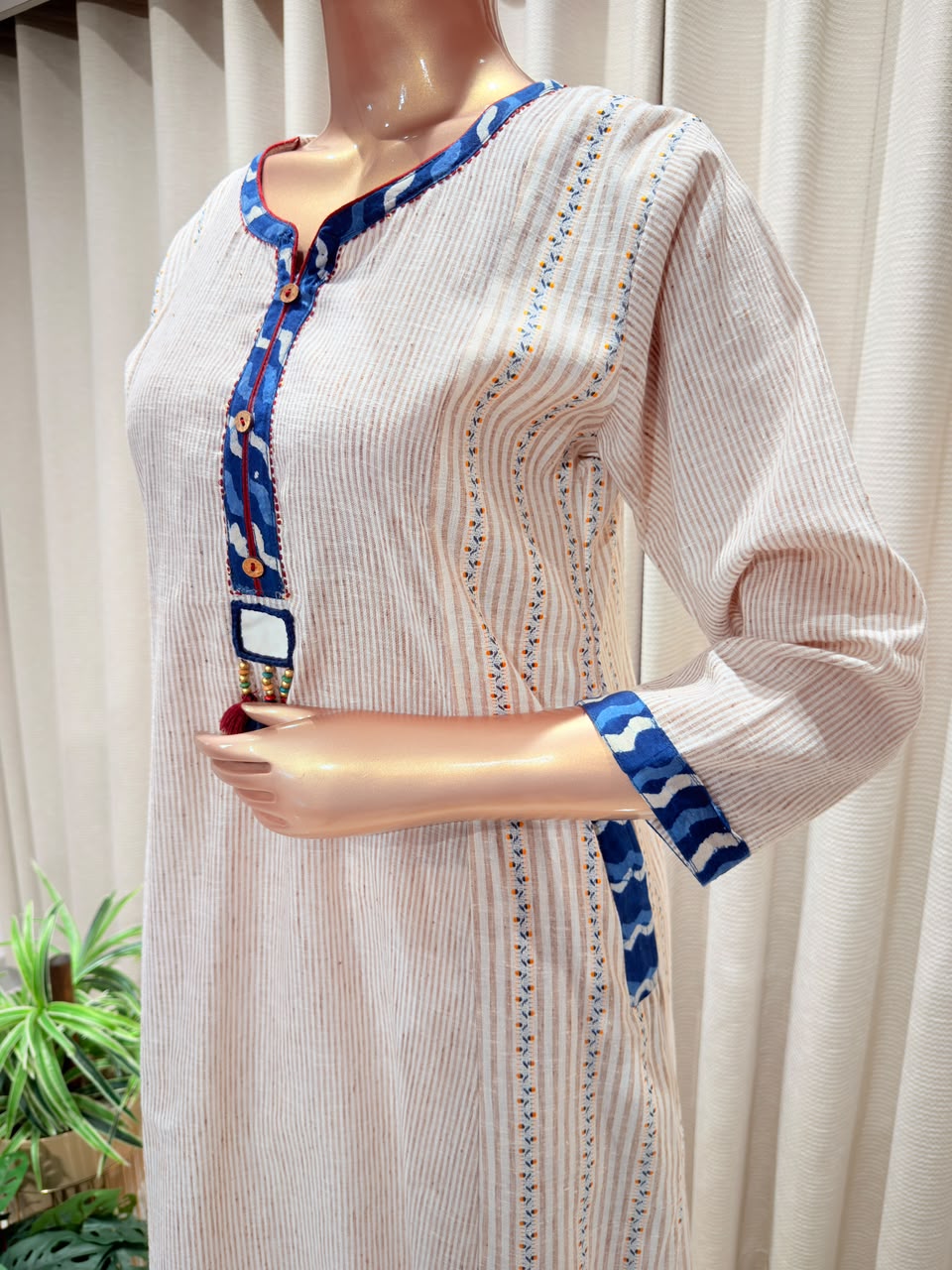 Indigo Accent A-Line Kurta Set with Palazzzo