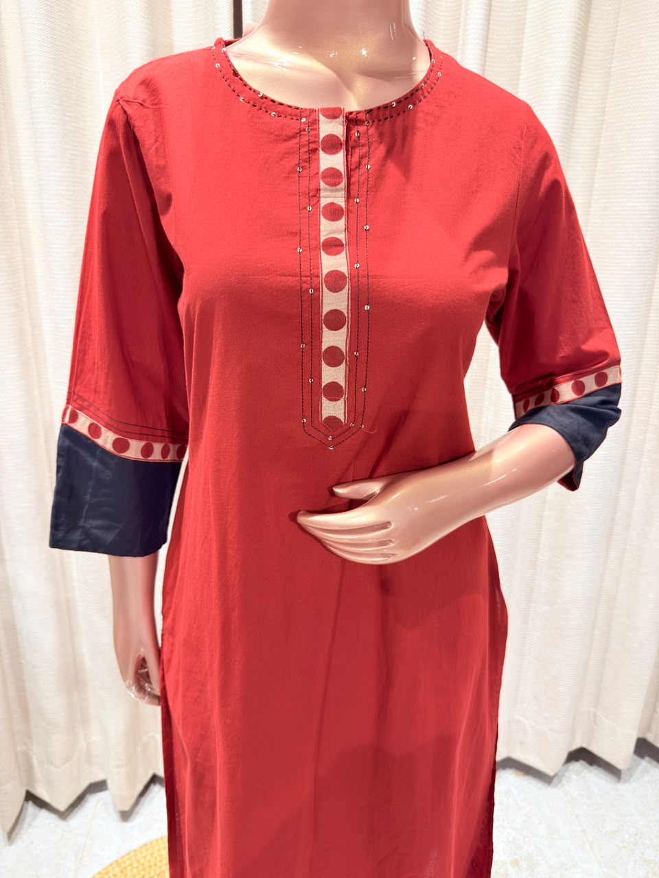 Contrast Placket Straight Suit Set with Geometric Print Dupatta