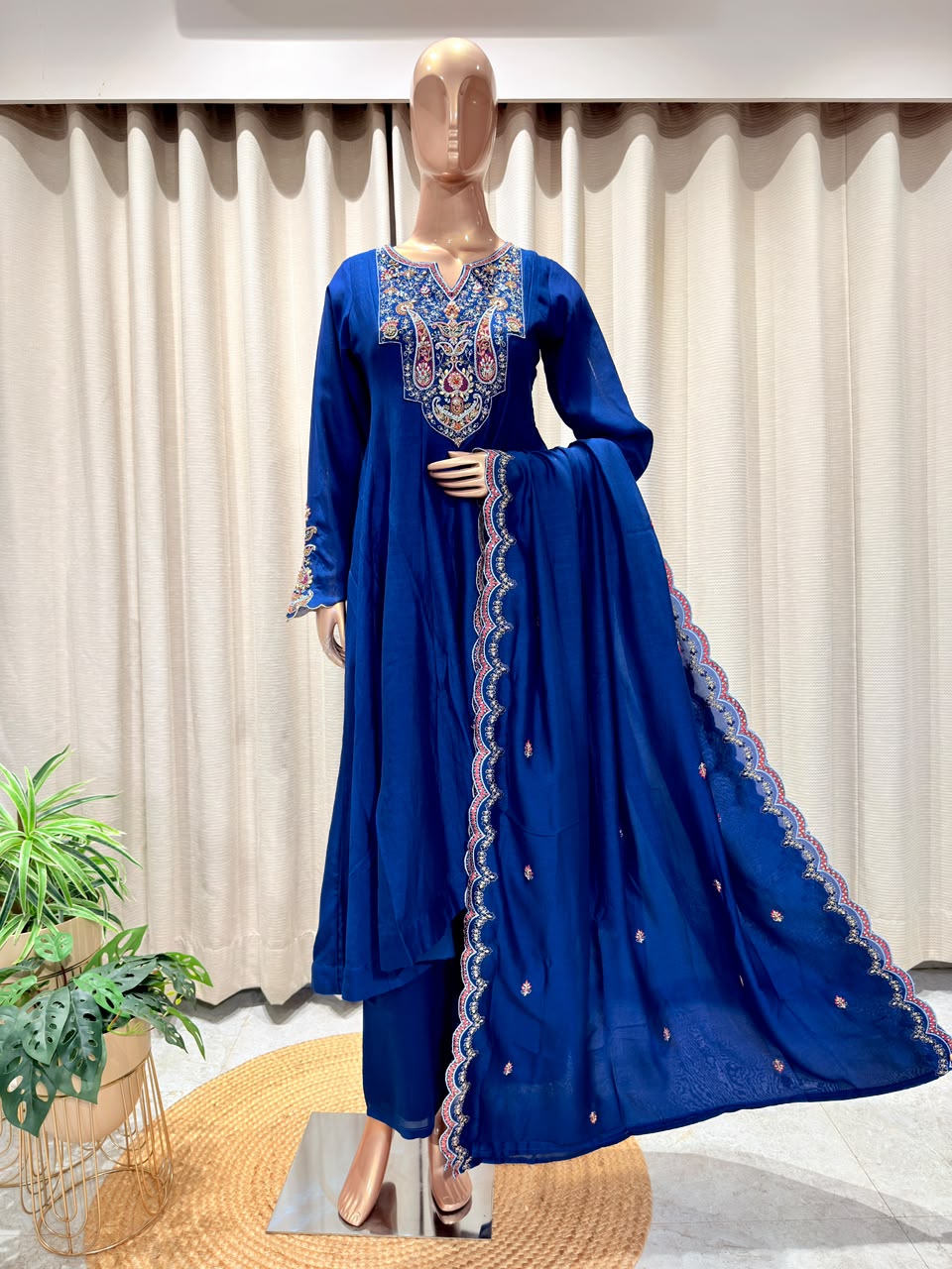 Zari & Resham Embroidered Flared Suit Set with Dupatta