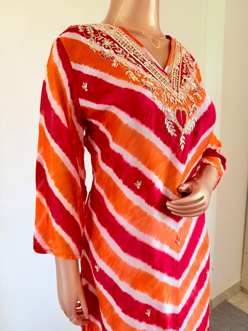 Gota Patti Embroidered Leheriya Suit Set with Dupatta & Palazzo