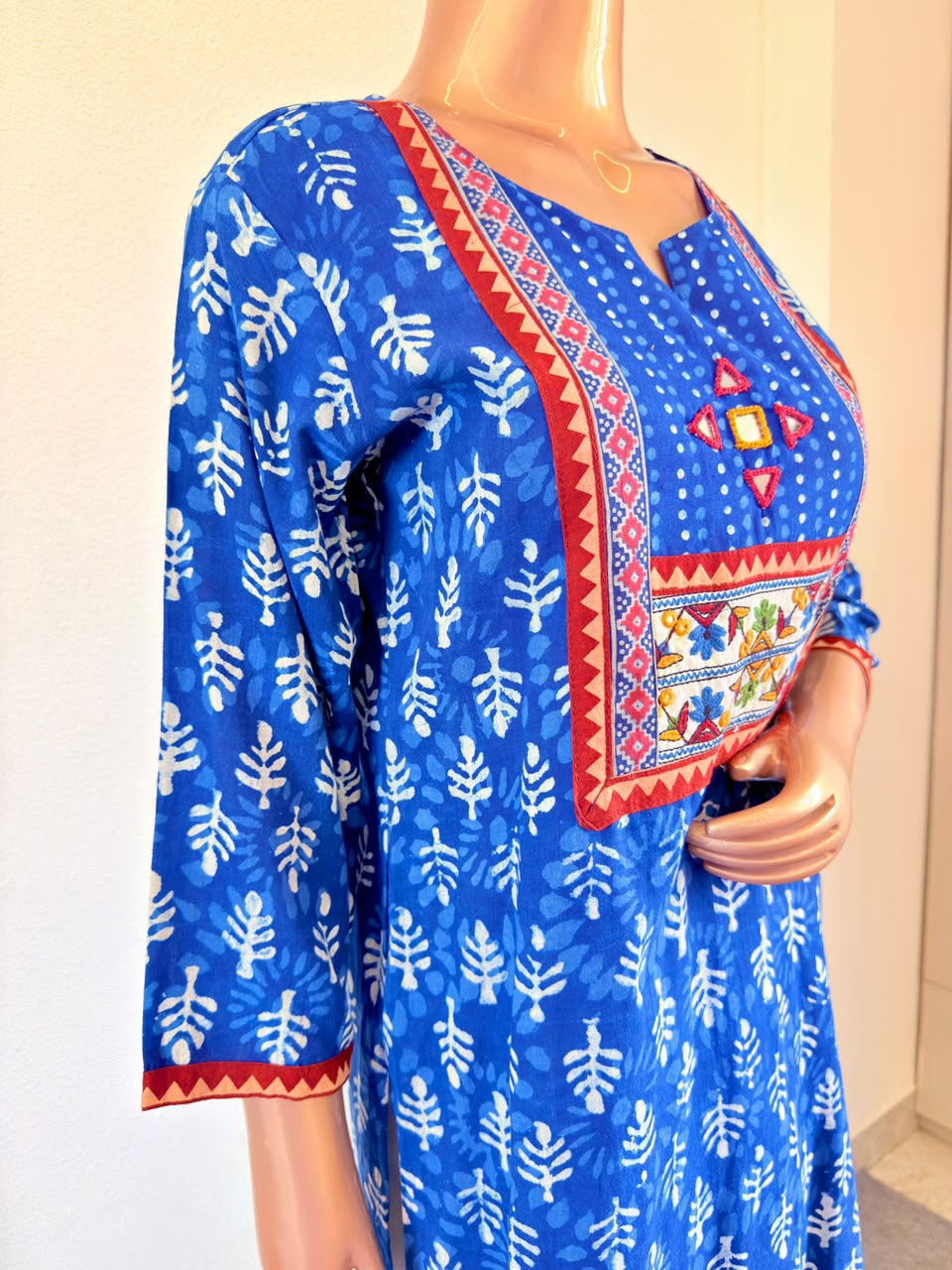 Indigo Cotton Suit with Kutchi Yolk and Kota Doria Dupatta