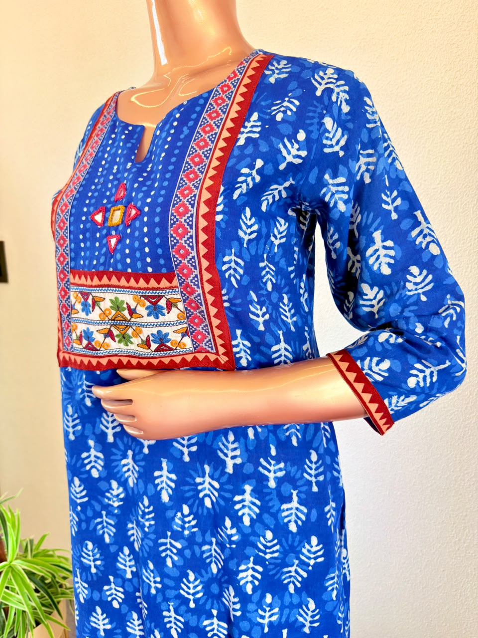 Indigo Cotton Suit with Kutchi Yolk and Kota Doria Dupatta