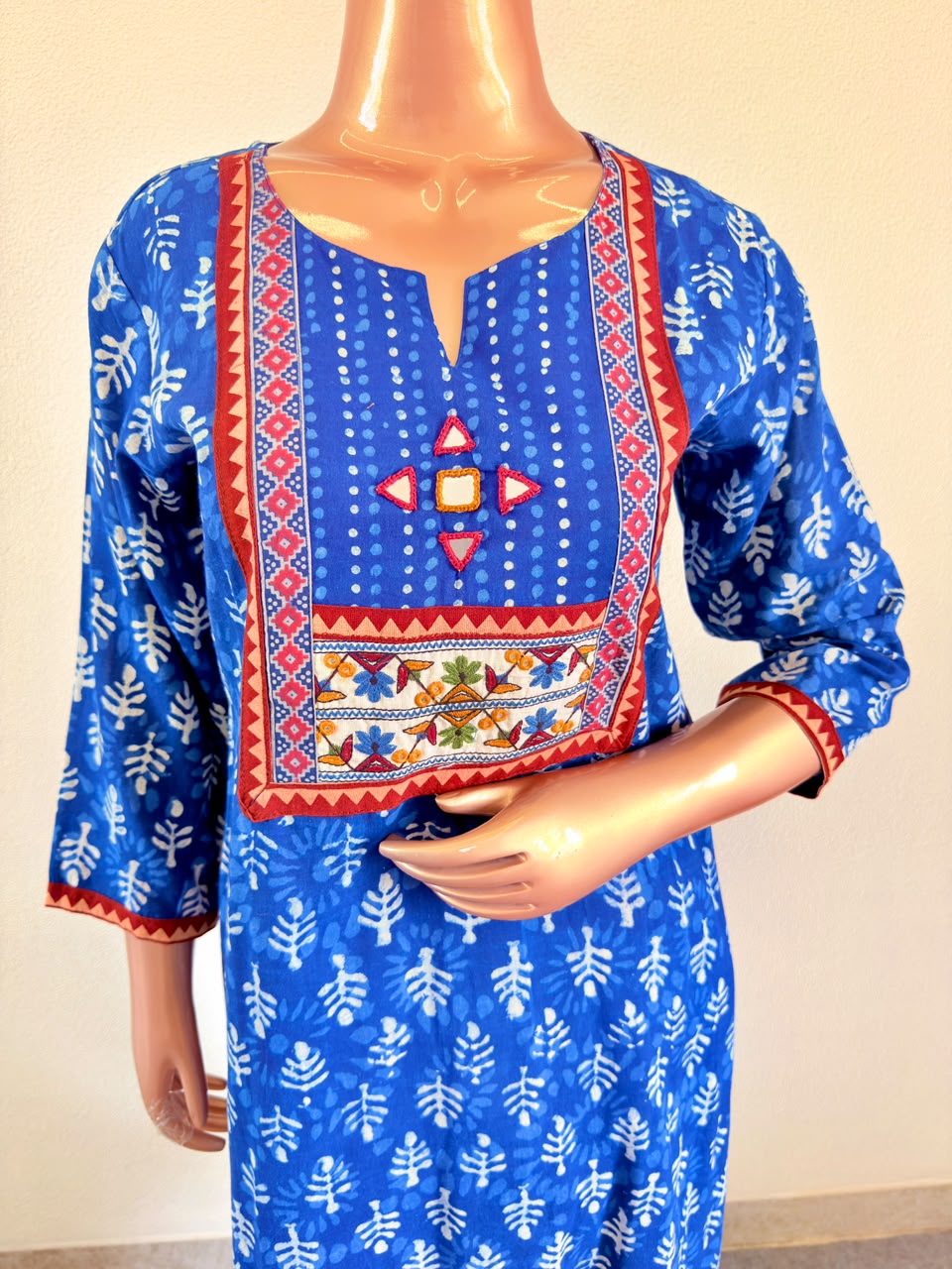 Indigo Cotton Suit with Kutchi Yolk and Kota Doria Dupatta