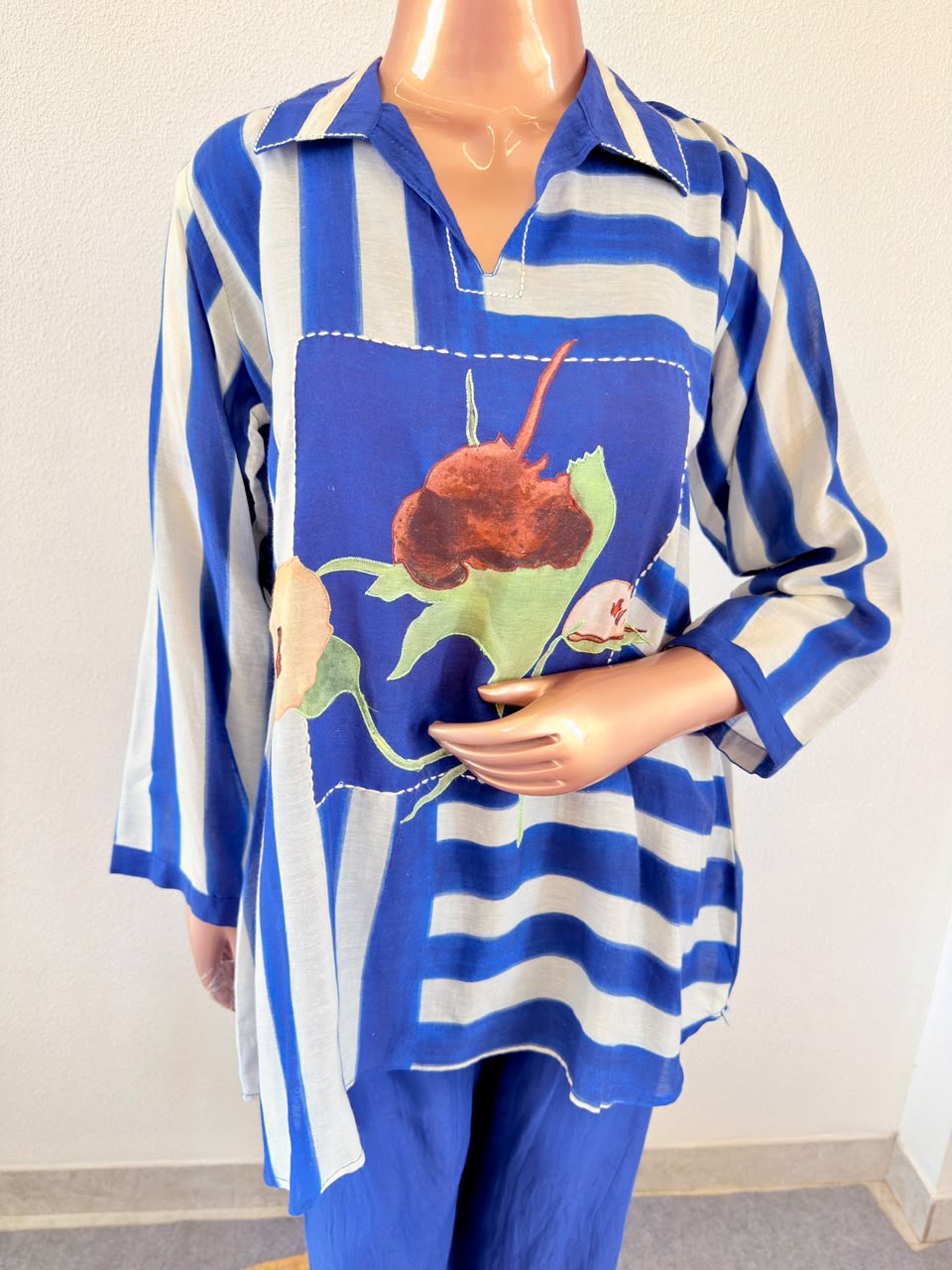 Floral Applique Cotton Flex Striped Co-ord Set