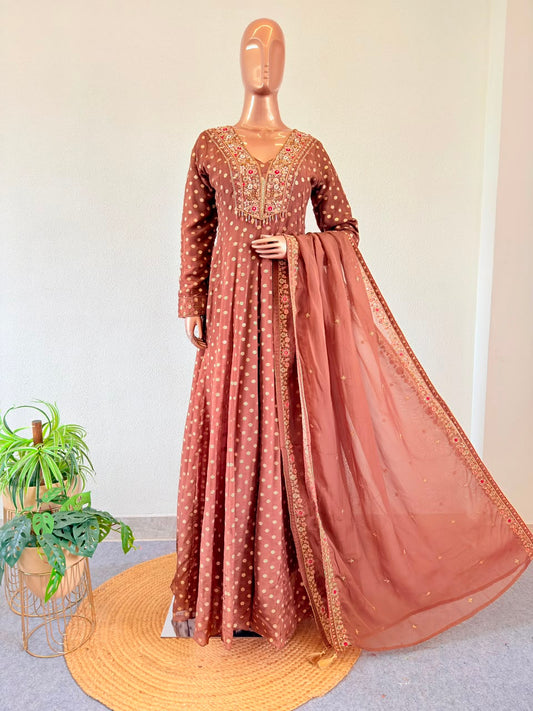 Zardozi Heavy Embellished V-Neck Anarkali Gown with Dupatta