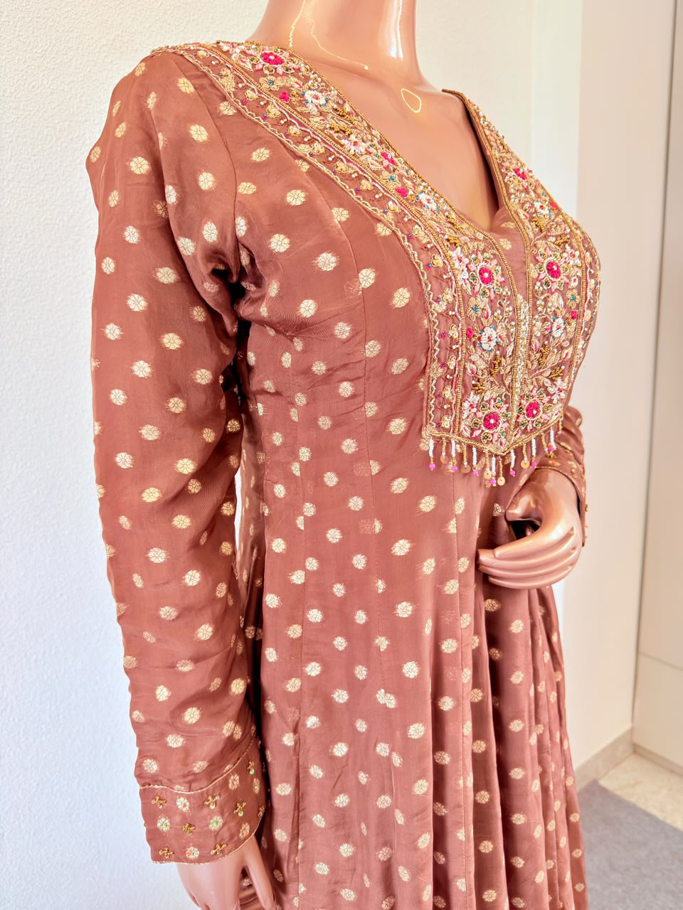 Zardozi Heavy Embellished V-Neck Anarkali Gown with Dupatta