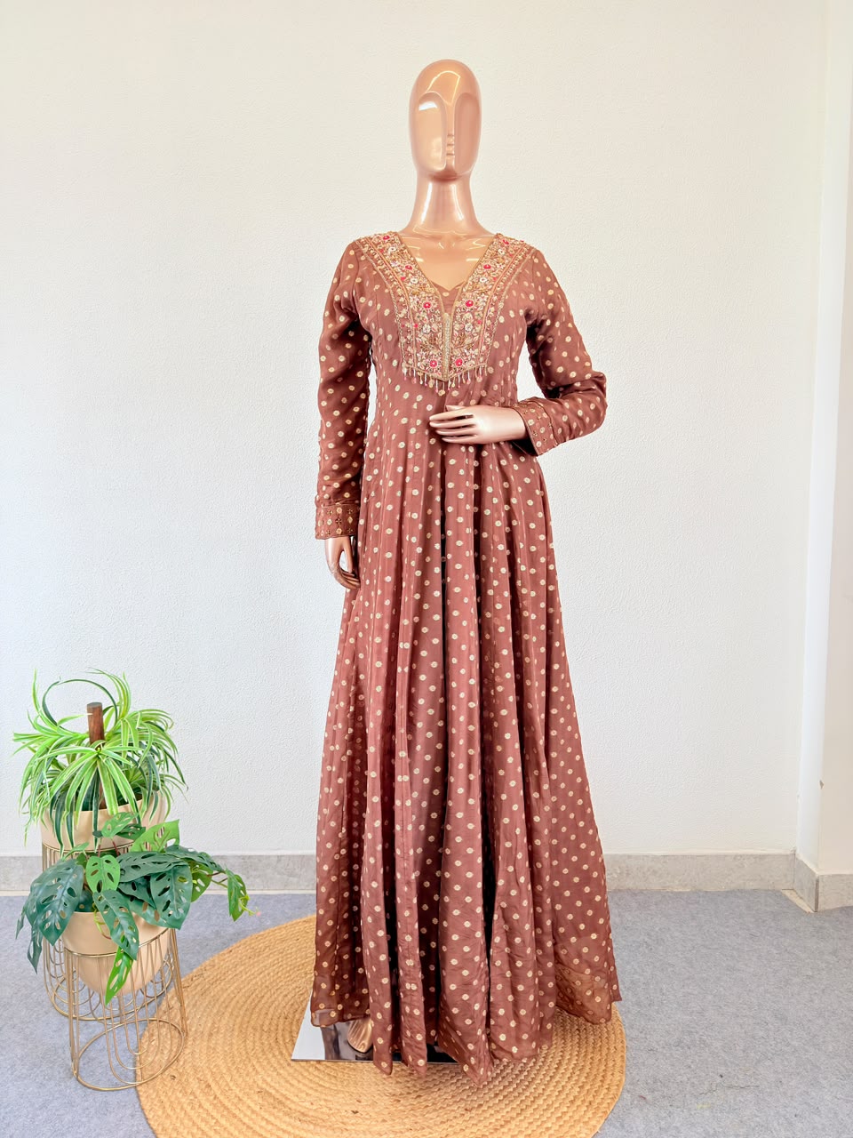 Zardozi Heavy Embellished V-Neck Anarkali Gown with Dupatta