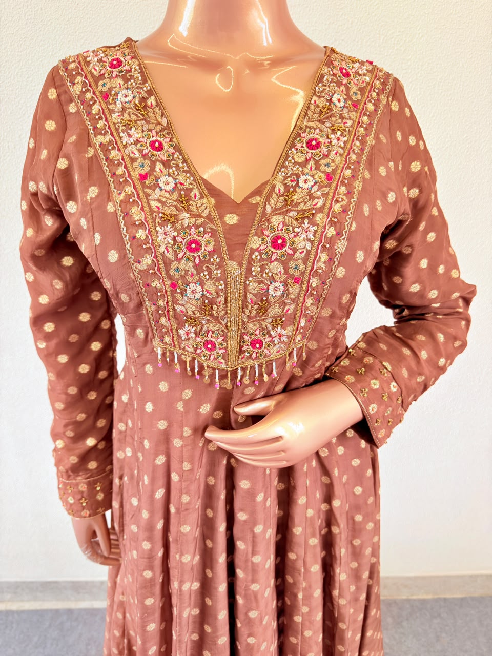 Zardozi Heavy Embellished V-Neck Anarkali Gown with Dupatta