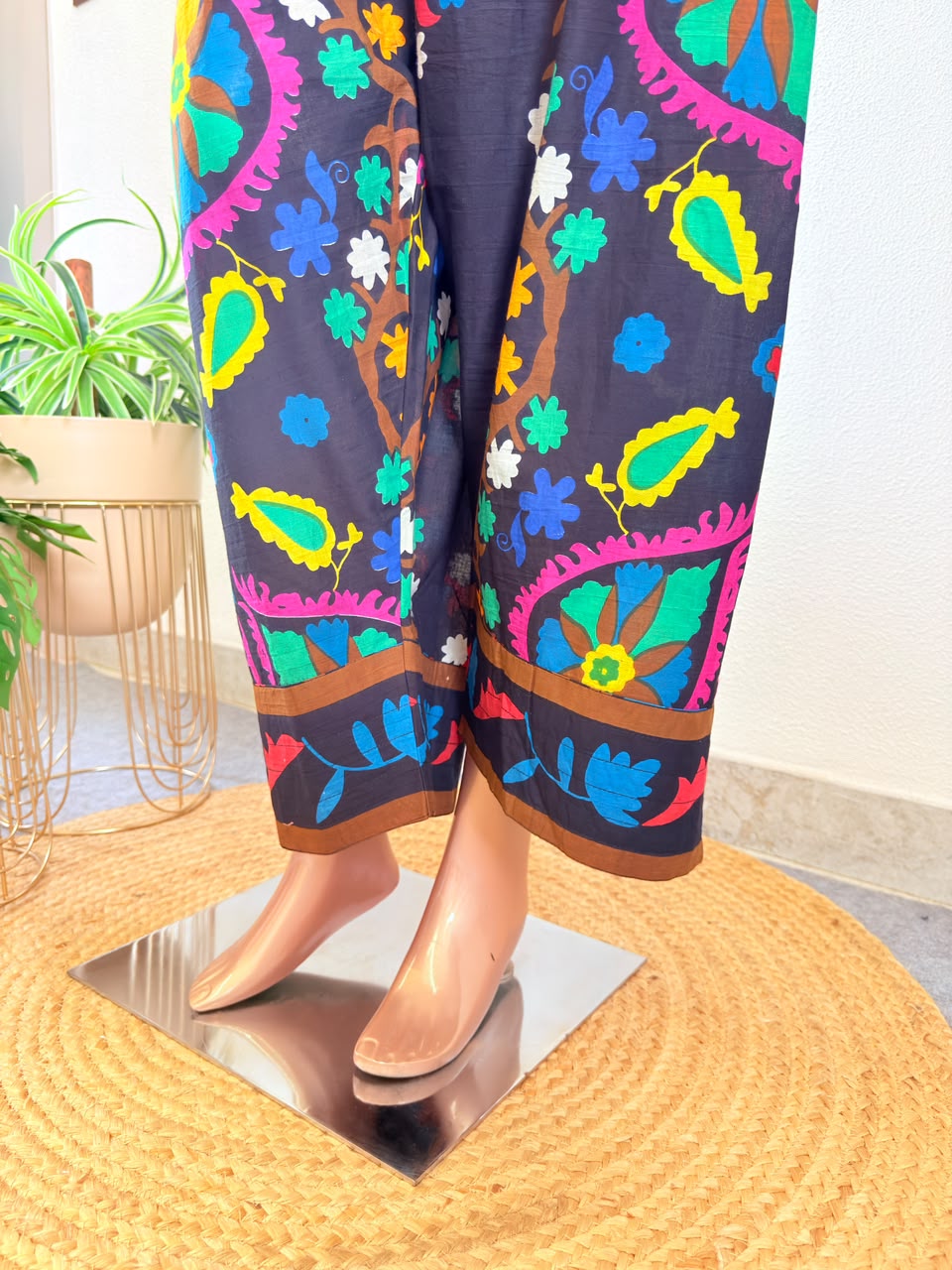 Ruffled Collar Black Coord Set with Multi-Color Folk Embroidered Pant