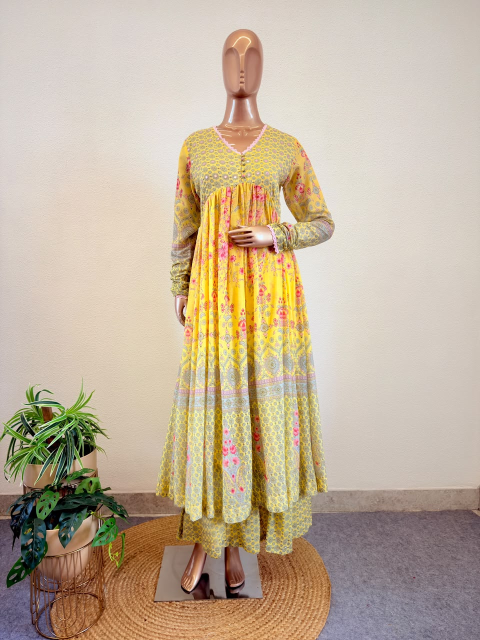 Digital Print Mul Cotton Alia Suit Set with Lace Trim Dupatta