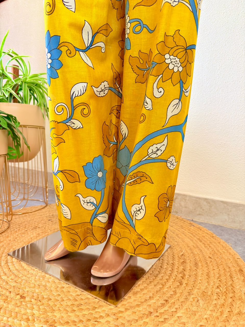 Collared Mustard Tunic & Floral Print Trousers Yellow Co-Ord Set