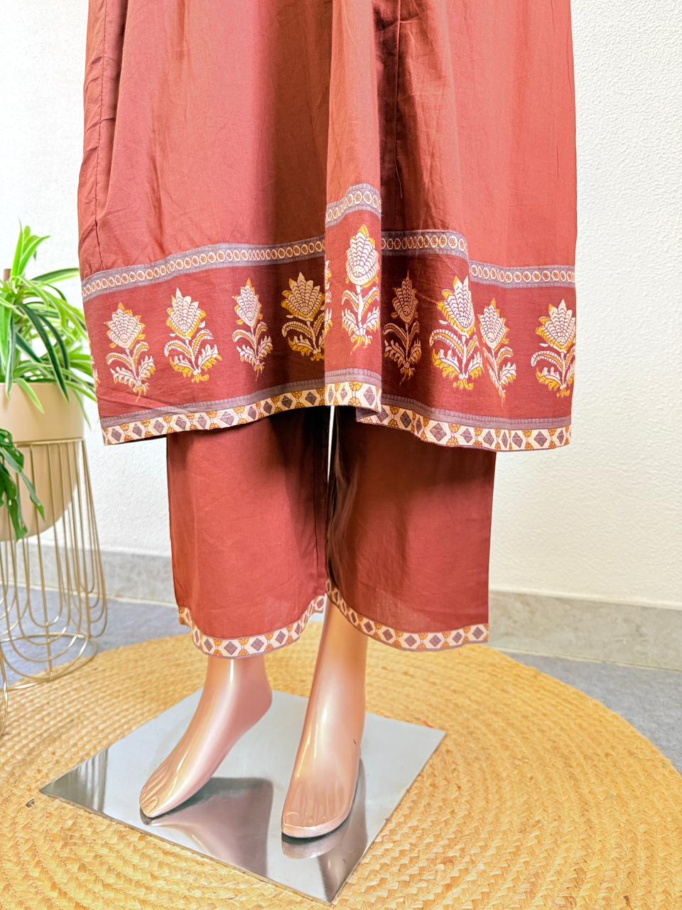 Kalamkari Yoke Tasseled Anarkali Suit Set with Trouser & Printed Dupatta