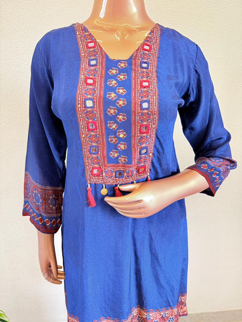 Mirror Work & Tassel Detailing Pure Crepe Tunic & Trouser Co-Ord Set