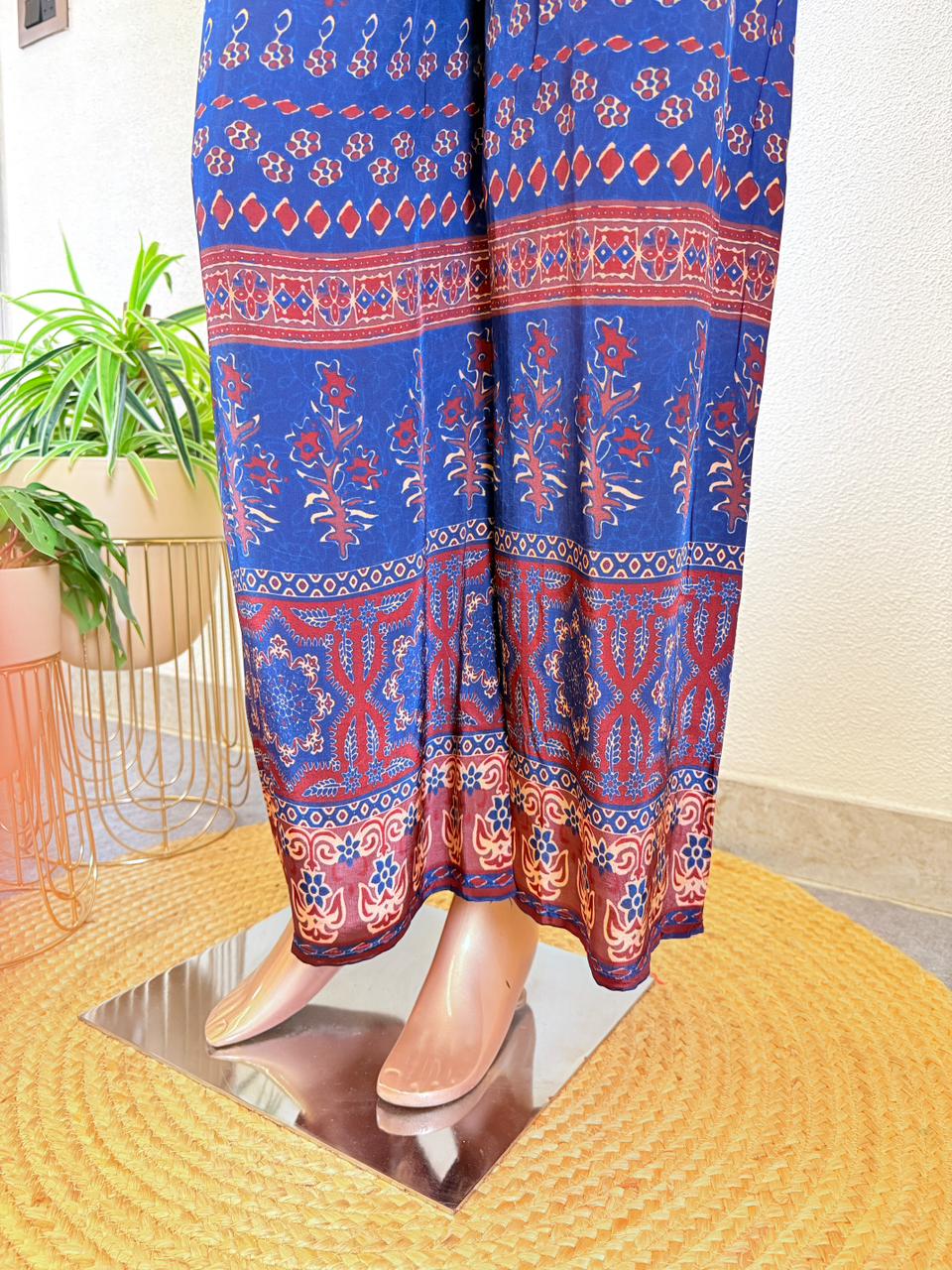 Mirror Work & Tassel Detailing Pure Crepe Tunic & Trouser Co-Ord Set