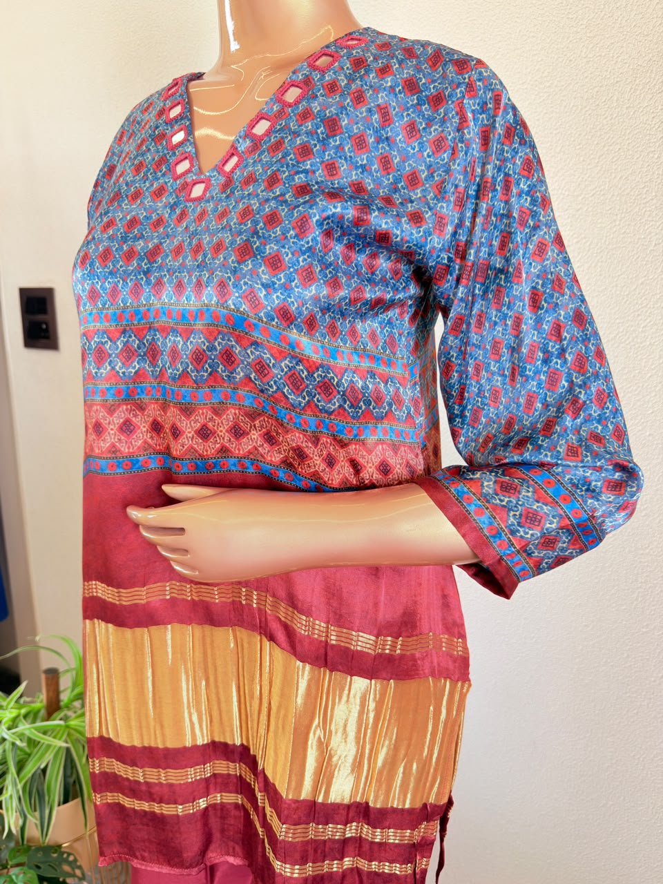 Ajrakh Geometric Print Coord Set with Lagdi Patta