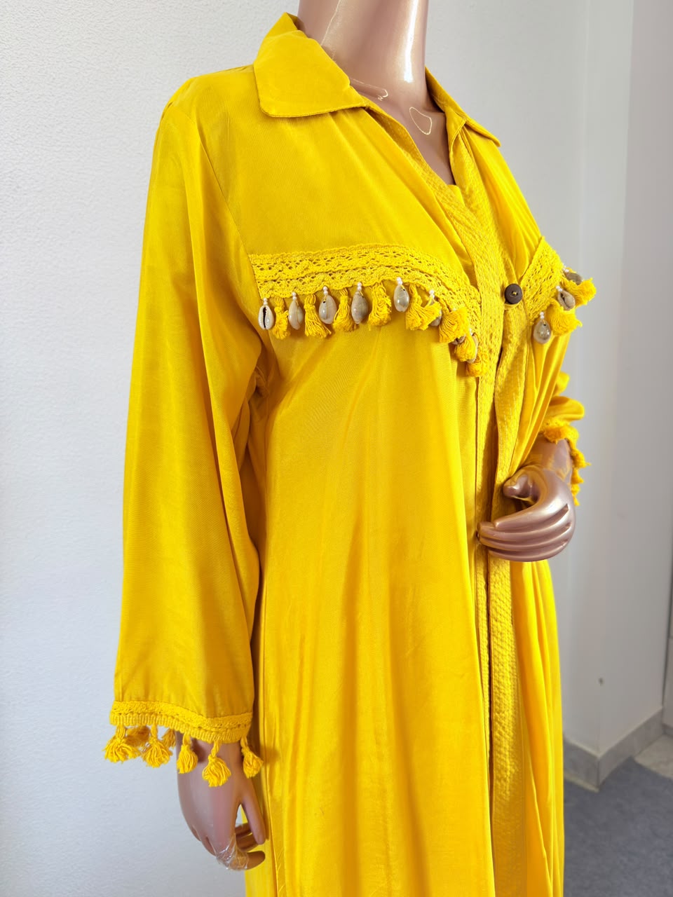 Tassel Fringe Muslin Silk Long Jacket & Printed Trouser Co-Ord Set